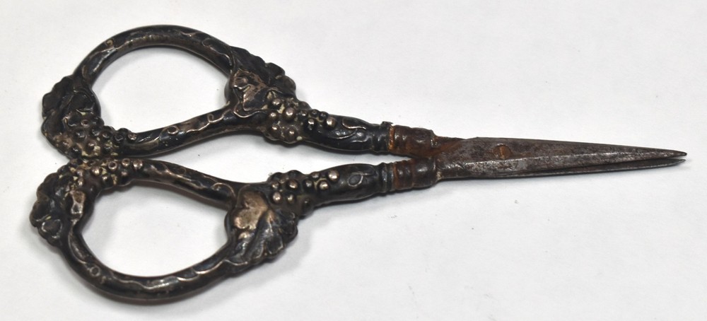 FANCY Vintage Embroidery Scissors Silver Sterling German Grape Themed 19th Cent.