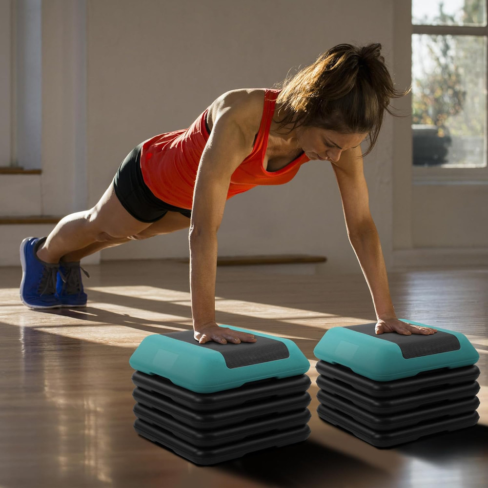 Step Aerobic Platform, Exercise Step with 5 Levels Adjustable Height, 4 Stackabl