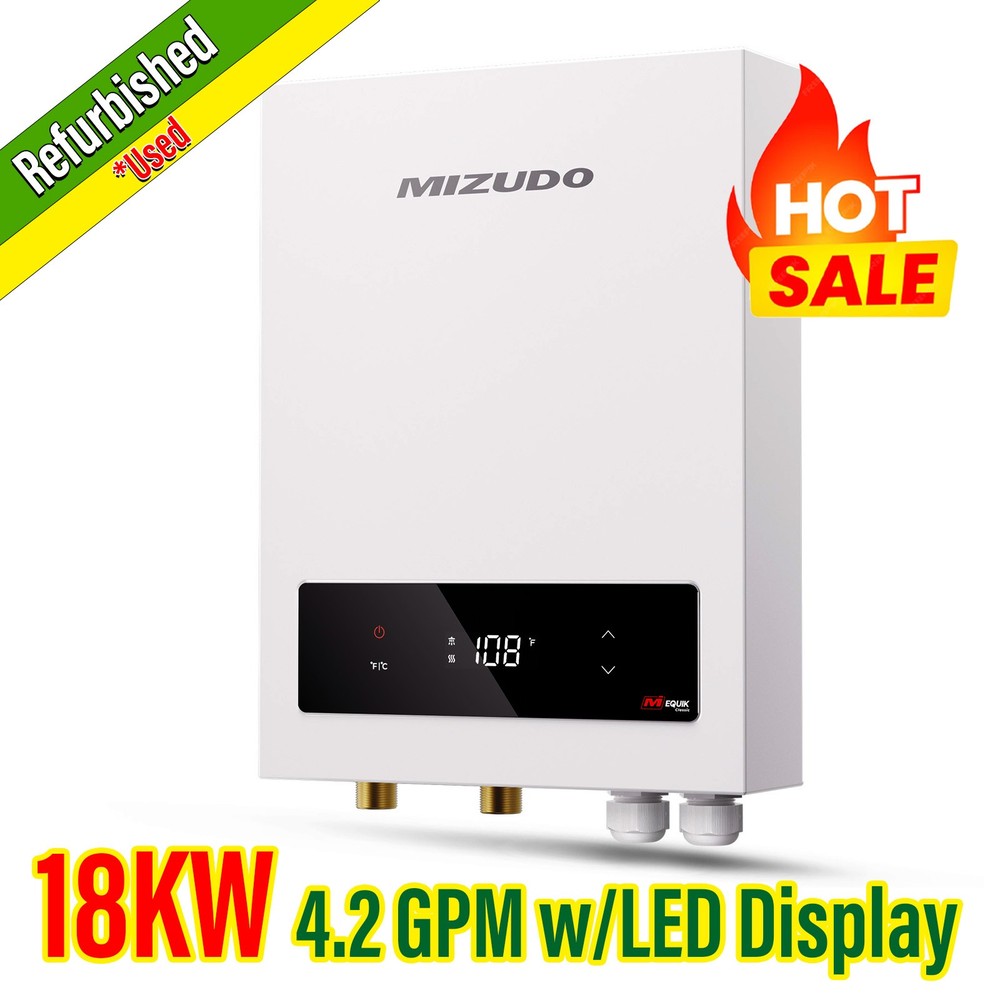 【90% NEW】Tankless Water Heater Electric 240V 18KW Instant On Demand LED Display
