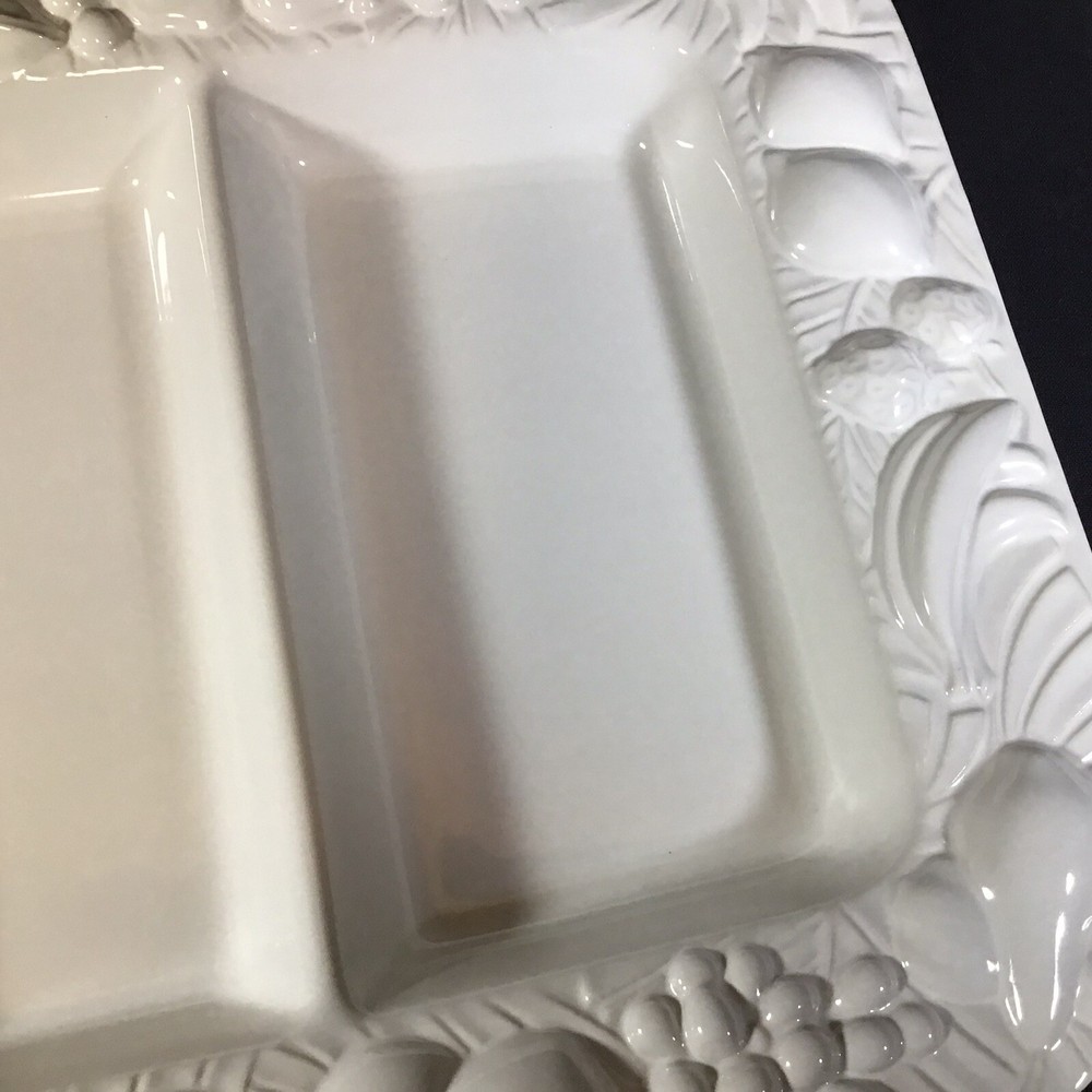 Studio Nova 3 Part Rectangular Divided Server White Emboss Fruit Made In Japan