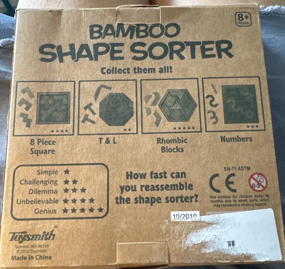 Toysmith Bamboo Shape Sorter Round Brainteaser Puzzle