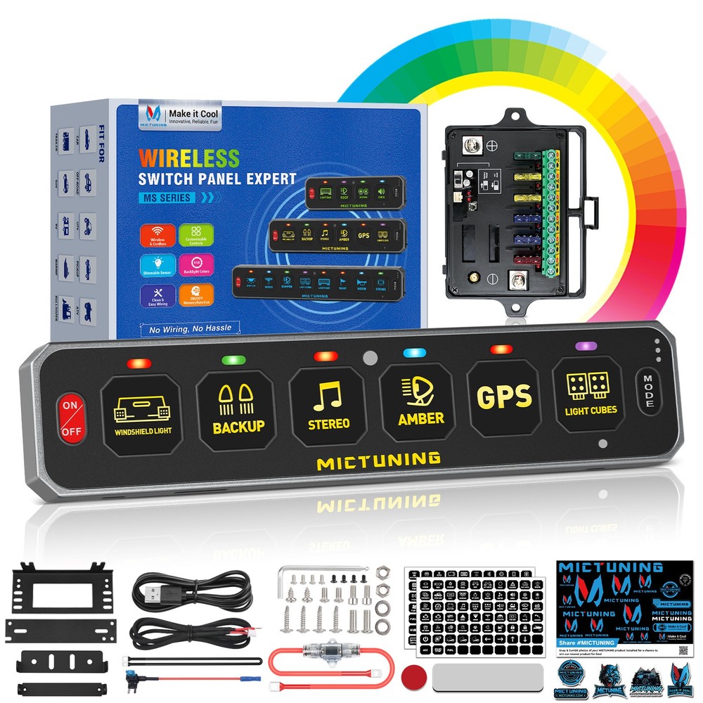 MICTUNING MS600 Wireless 6 Gang LED Touch Switch Panel Slim Circuit Relay System