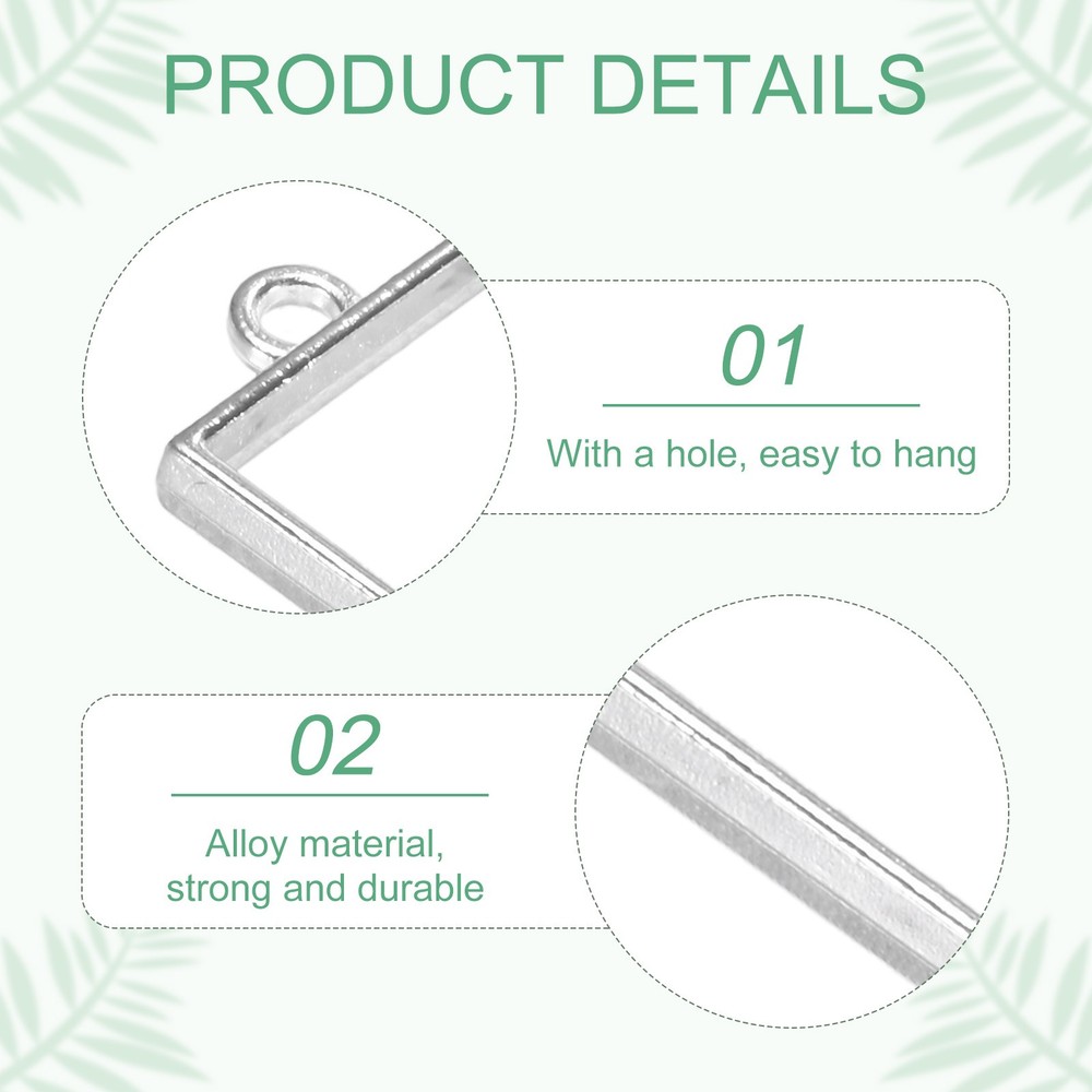 50-Pack Open Bezels, Rectangle Bezel Pendants for Resin[Silver Tone]