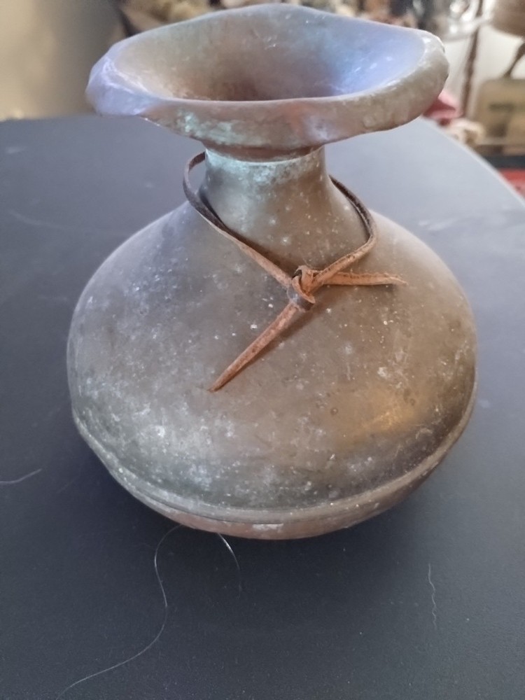 Vintage Looking Copper Tin Vase Round 5in Tall