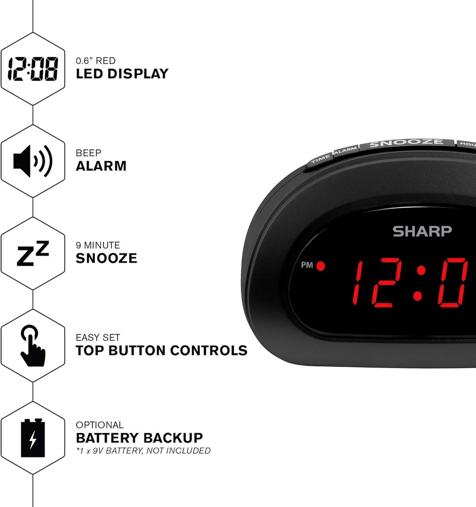 Small, Space-Saving Digital Alarm Clock – Compact Bedside Clock with Large Red L