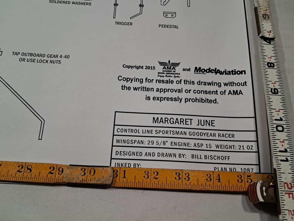 Model Airplane Large Printed Plan RC Scale Plane Drawing Wingspan ~29" P1