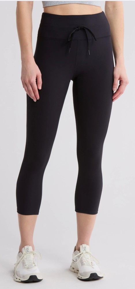 RBX BLACK CARBON PEACHED INTERLOCK DRAWSTRING CROP LEGGINGS