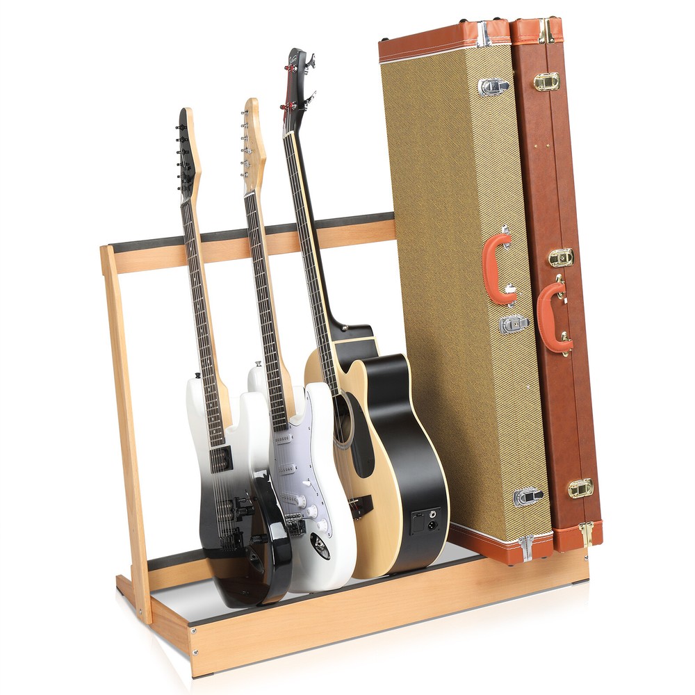 Folding Hardwood Guitar Case Rack for Multi Cabinet Space Saving for Home Studio