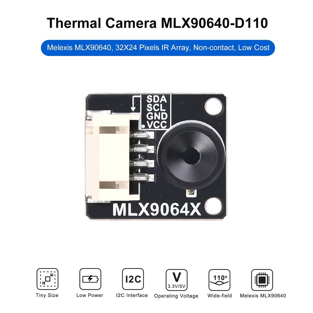 Thermal Imaging Camera MLX90640-D110, 32x24 IR Array, I2C Interface, for Rasp...