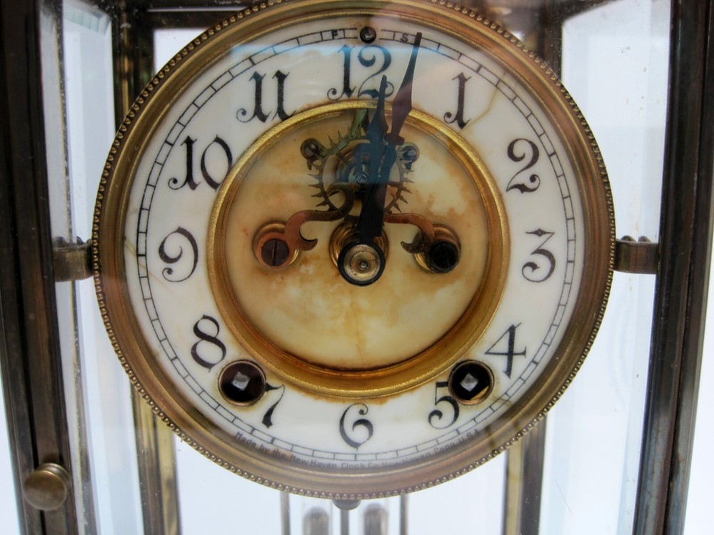 Antique New Haven Crystal Regulator Clock Open Escapement
