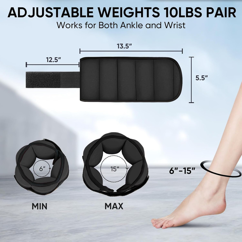 10Lbs/Pair Adjustable Ankle Weights for Women and Men