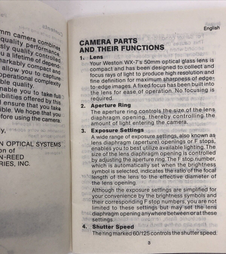 EMPTY BOX Weston WX-7 Camera Manual Prop
