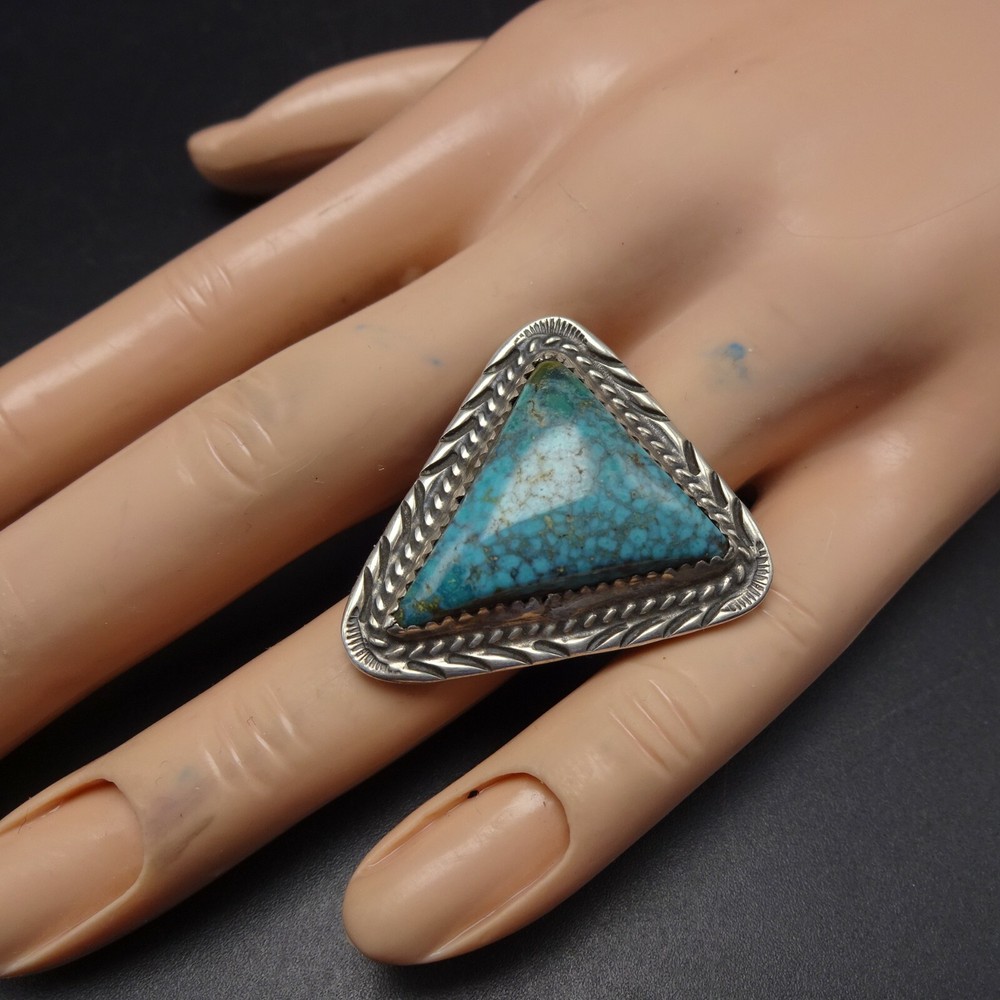 Vintage Sterling Silver TURQUOISE with Webbed Matrix RING size 7 Triangle