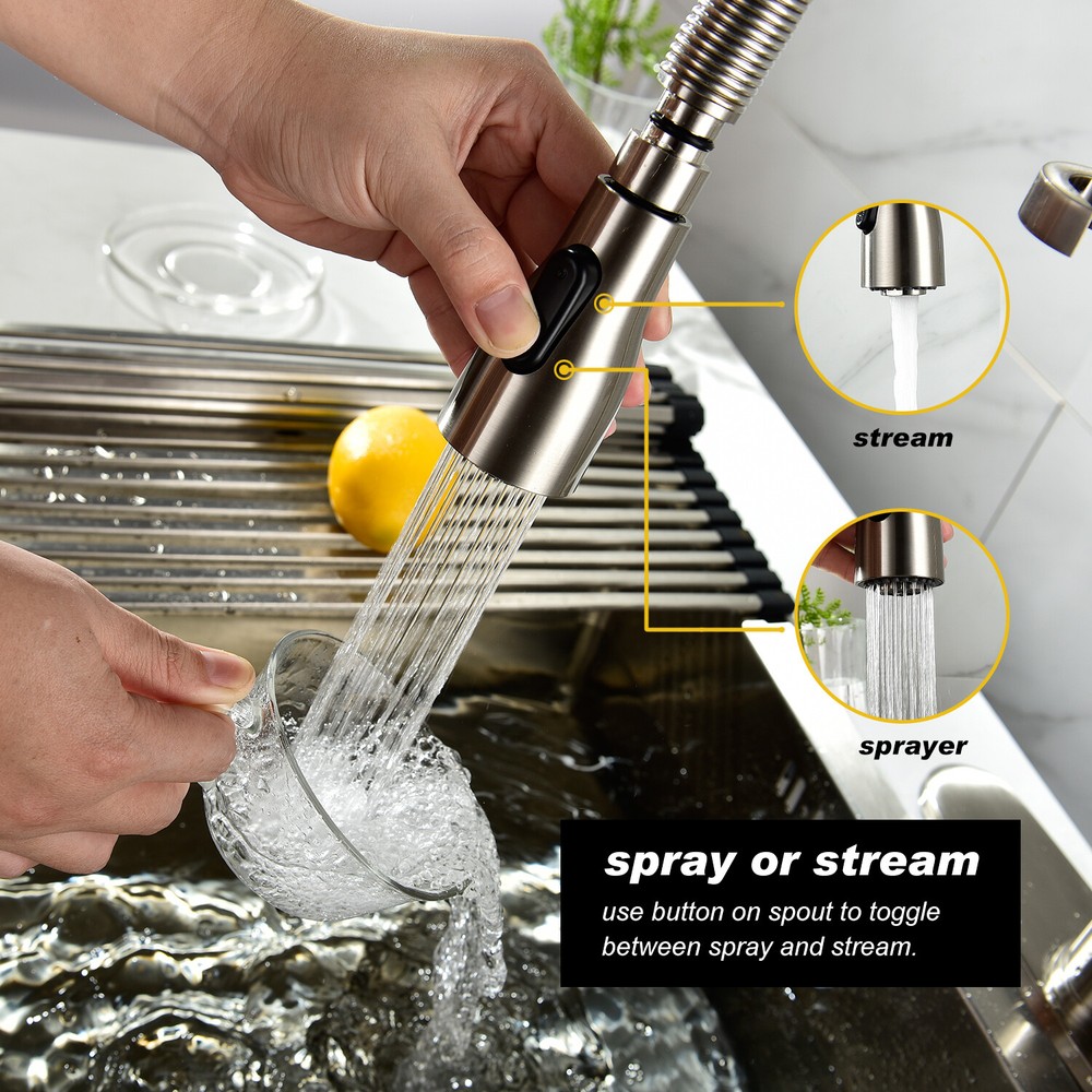 Single-Handle Spring Spout Kitchen Sink Faucet with Pull Down Sprayer