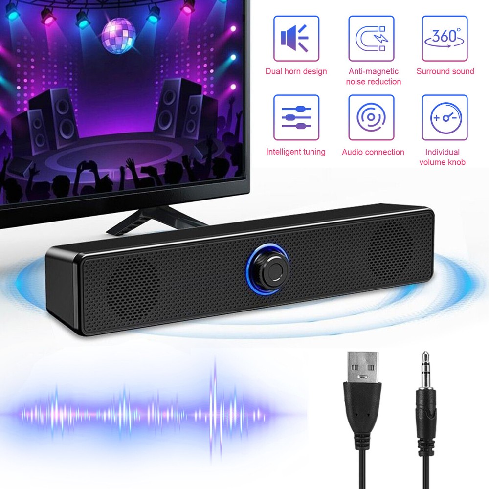 2x Wired Desktop Computer Speakers USB Powered for PC Computer Monitor AUX 3.5mm