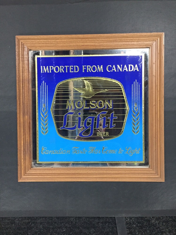 Vintage Molson Light Wood Framed Mirror Sign