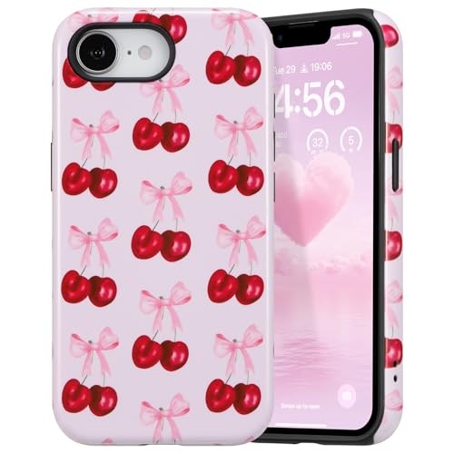 Case for iPhone 17e/iPhone 16e, Cute Pink Bow iPhone 16e/17e Cherry/Glossy