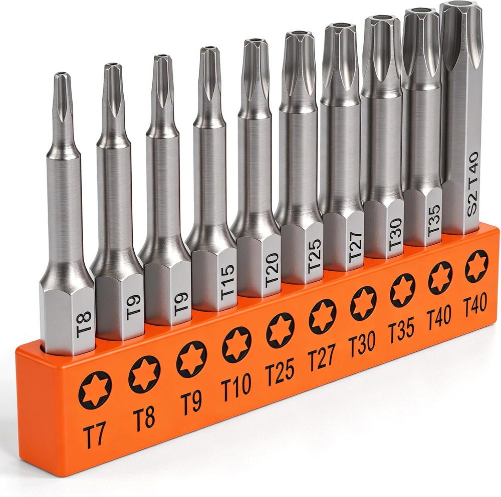 11-Piece Tamper Resistant Star Bits, S2 Steel, T7 - T40 Security Torx Bit Set