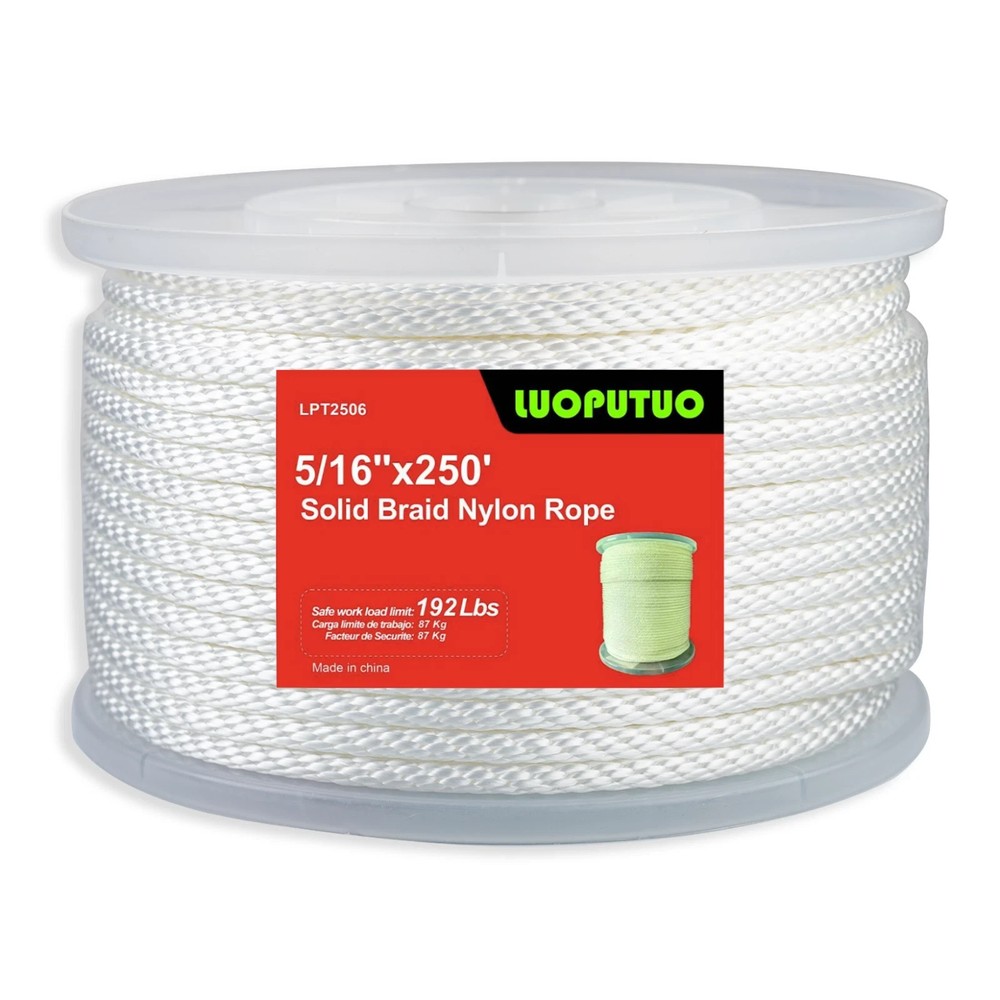 5/16 250''  White Solid Braid Industrial-grade Nylon Polyester Rope