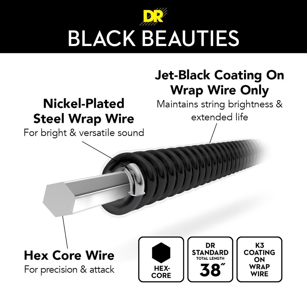 DR Strings Black Beauties Colored Electric Guitar Strings 7-String Medium 10-56