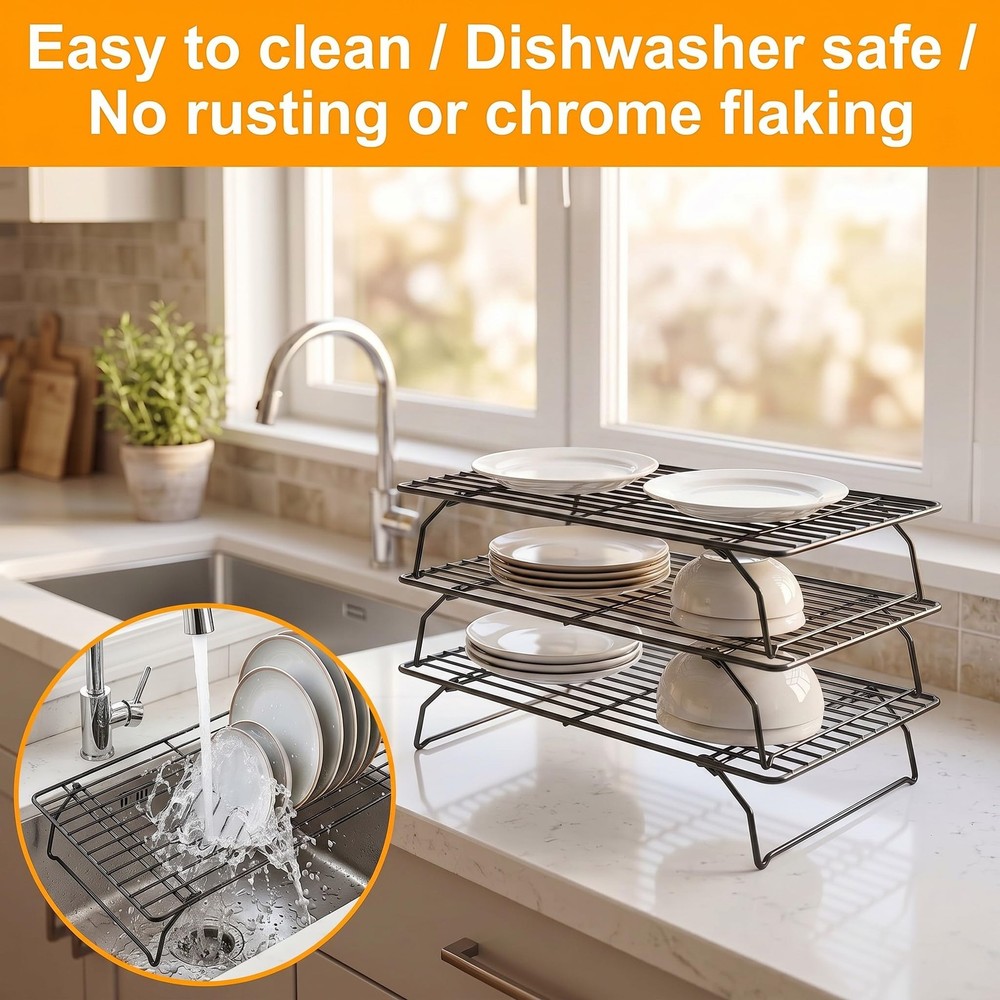 Cooling Racks for Baking, 3-Tier Stackable Wire Cooling Rack Set 10"x15.8",He...