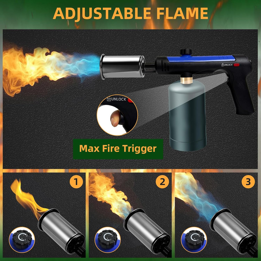 Powerful Propane Torch with One-Touch Max Fire, Adjustable Kitchen Torch with Sa