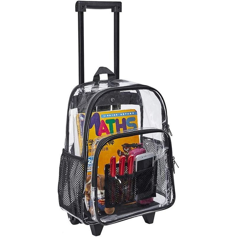 Clearworld Rolling Clear Backpack, Heavy Duty Cold-Resistant Security Black