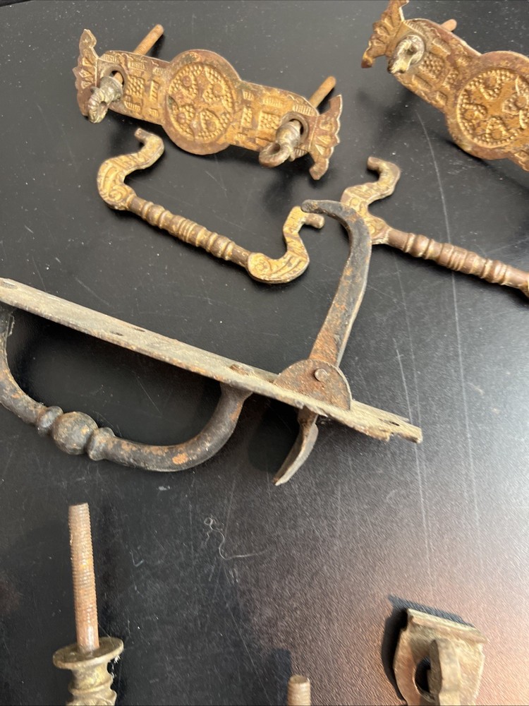 Antique Lot of Salvage Hardware For Doors Cabinets Thumb Latch Knobs Pulls