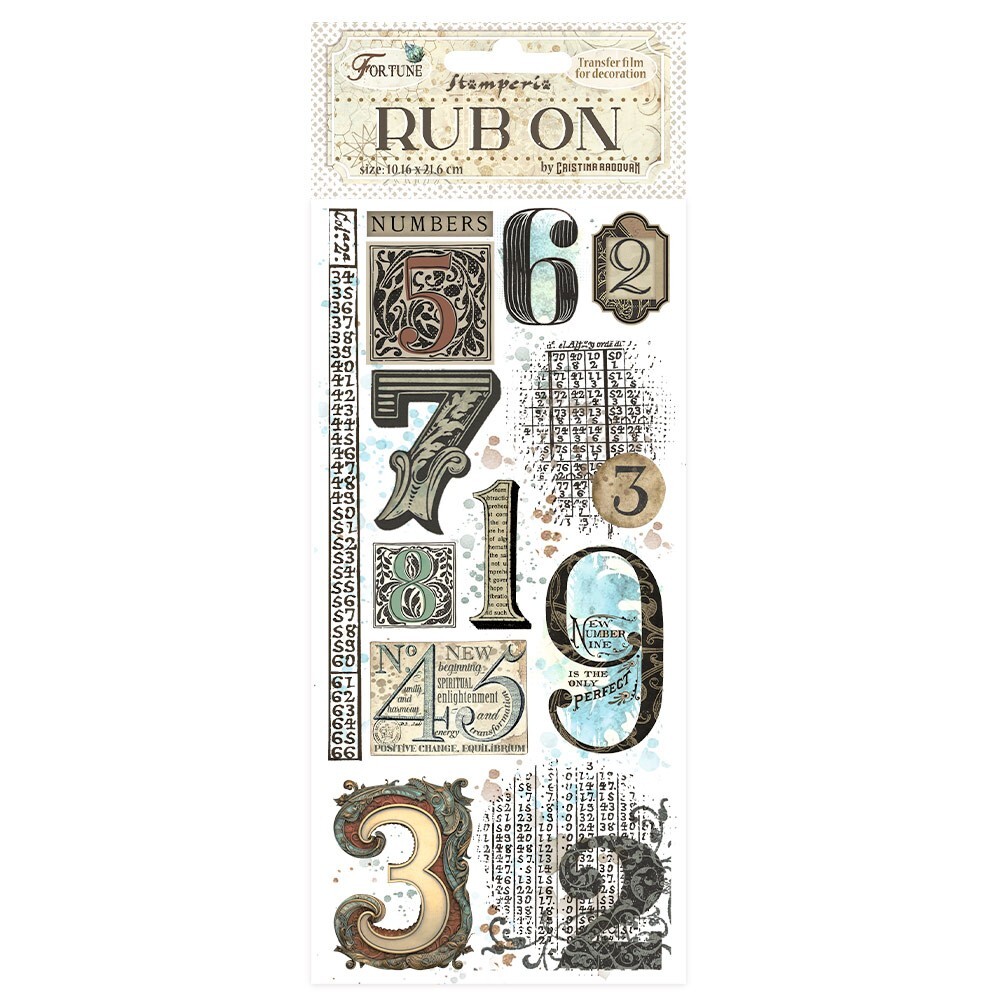 Stamperia - FORTUNE - NUMBERS - RUB ON 4" x 8.5"
