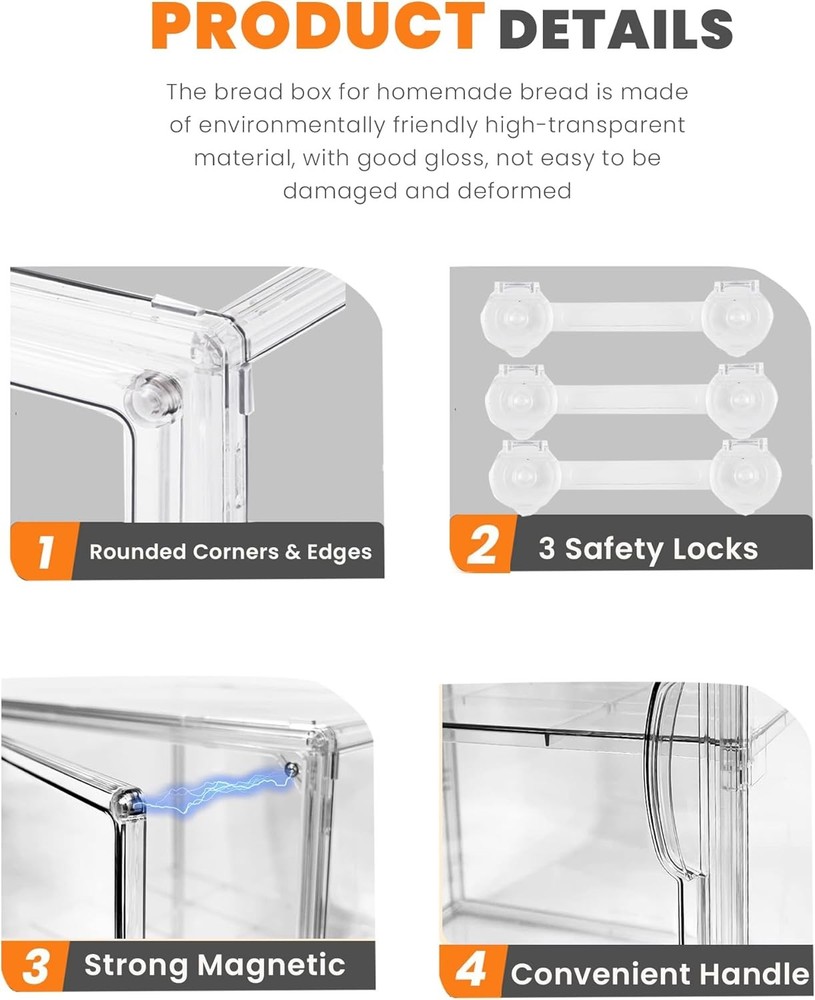Bread Box,Large Boxs for Kitchen Countertop - 4 Layers Adjustable white