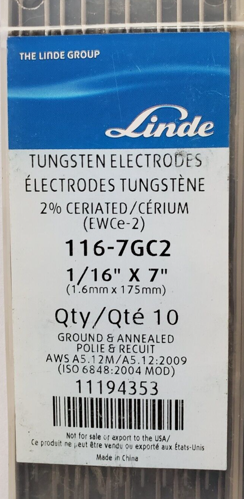 tungsten electrodes 2%- 1/16x7 - grey tip