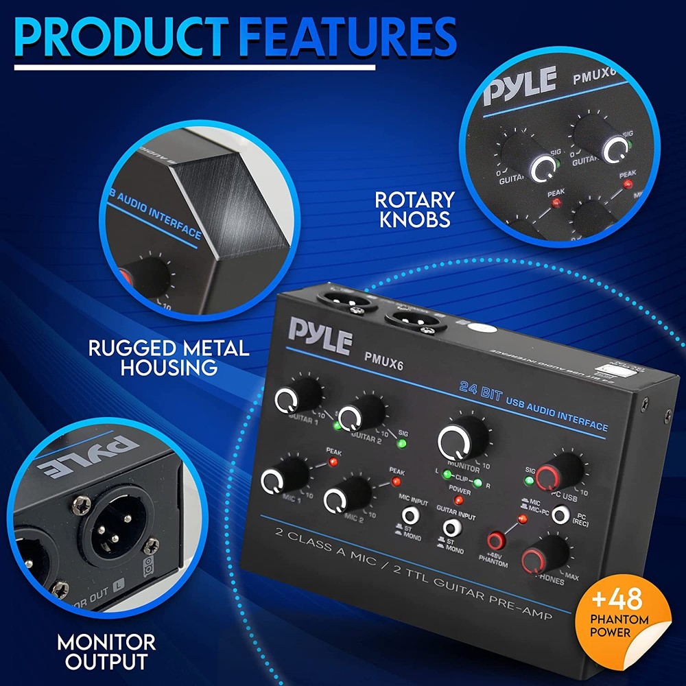 PylePro PMUX6 Pro Usb Audio Interface With Mic/Line