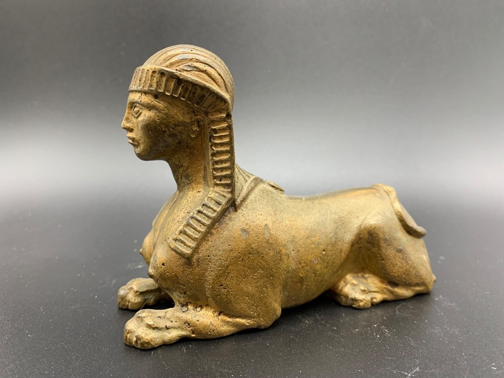Antique Egyptian Revival Solid Brass Sphinx Pair of Figures