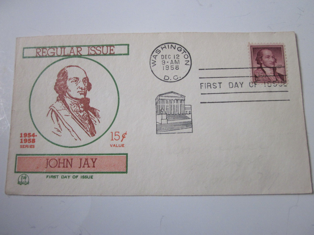 US FDC 1958 JOHN JAY REGULAR ISSUE #1046 TRI COLOR CACHET