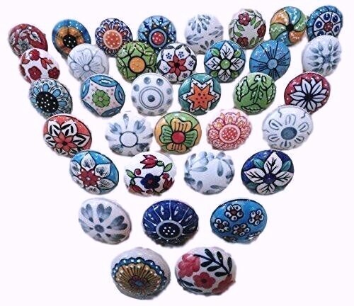 Lot 50 PC Indian Boho handmade Ceramic Door Knobs Cabinet Drawer handle Pulls