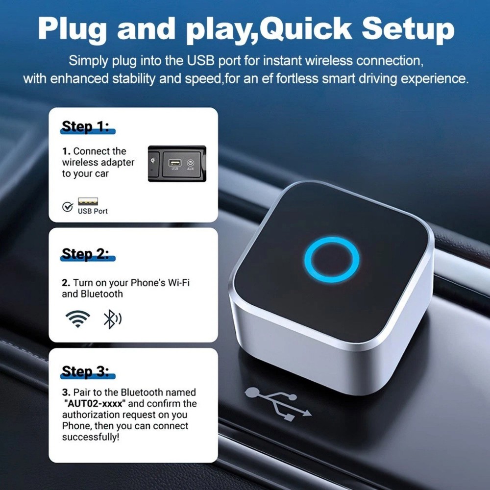 Wireless for CarPlay Adapter Dongle for Android Auto Bluetooth 4.2 USB Connector