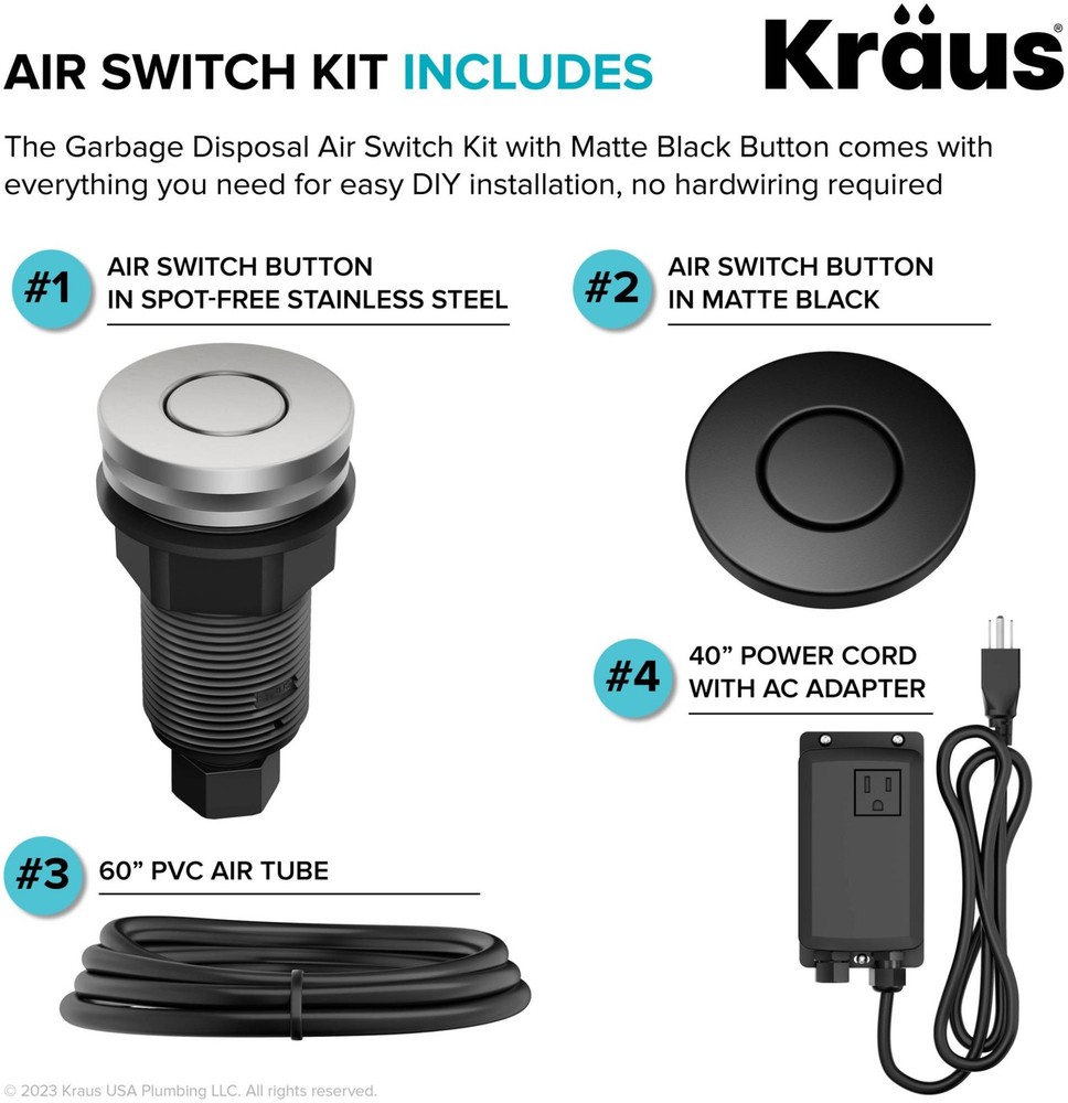 Kraus KWDA-200 Garbage Disposal Air Switch Kit - Stainless Steel