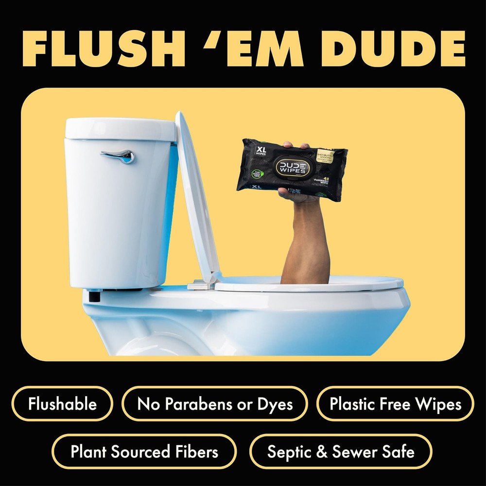 DUDE Wipes - Flushable - 3 Pack, 144 Count 48 (Pack of 3), Black