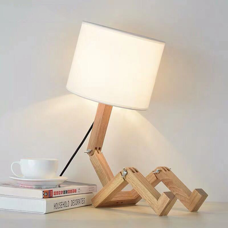 7W LED Adjustable Table Light Wooden Bedside Night Lamp E27/E26 Bulb Switch Plug