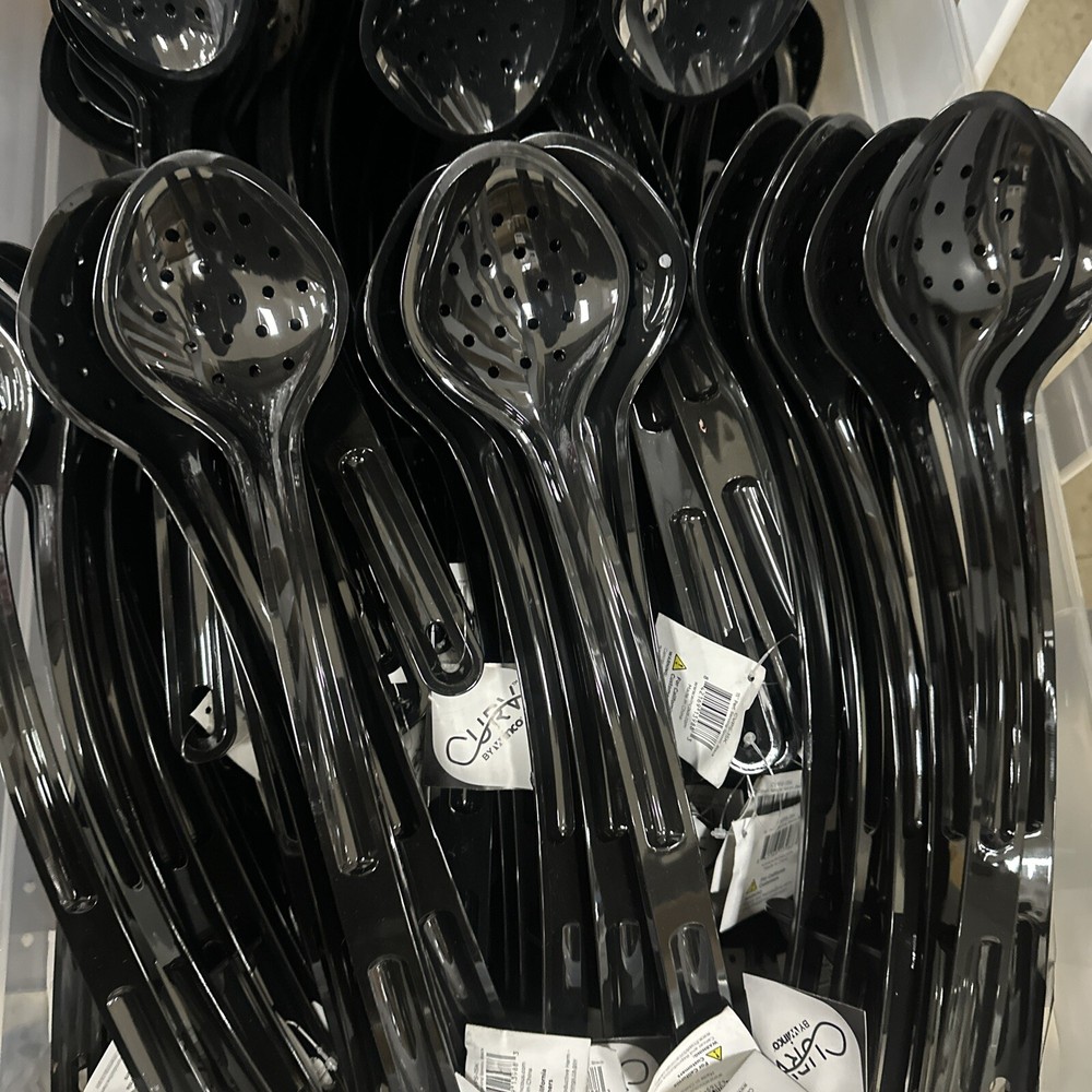 12pcs 15" Perforated Serving Spoon, Black, PC,