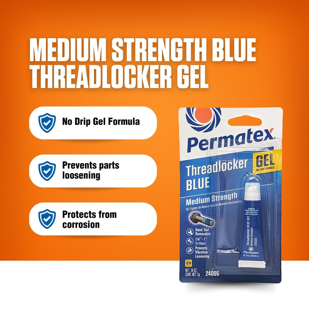 Permatex 24005 Medium Strength Threadlocker Blue Gel, 5 g 5 ml,
