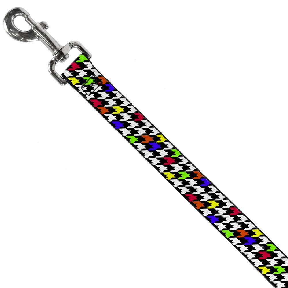 Dog Leash Houndstooth Black/White/Multi Neon