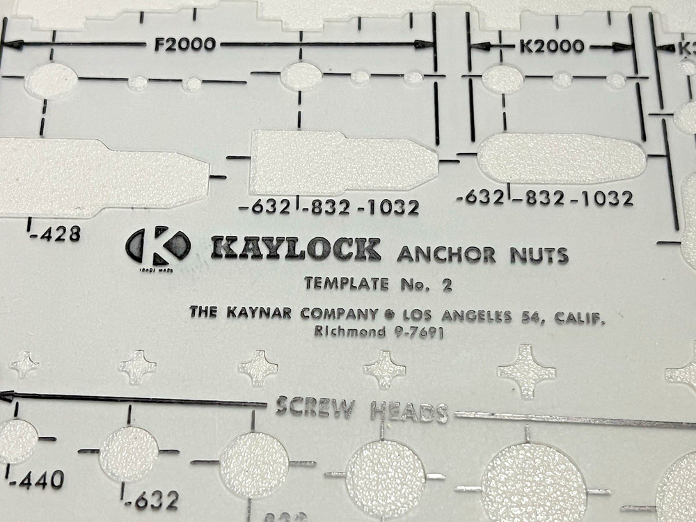 Kaylock Drafting Template Stencil No 2 Fixed & Floating Anchor Nuts by Kaynar Co