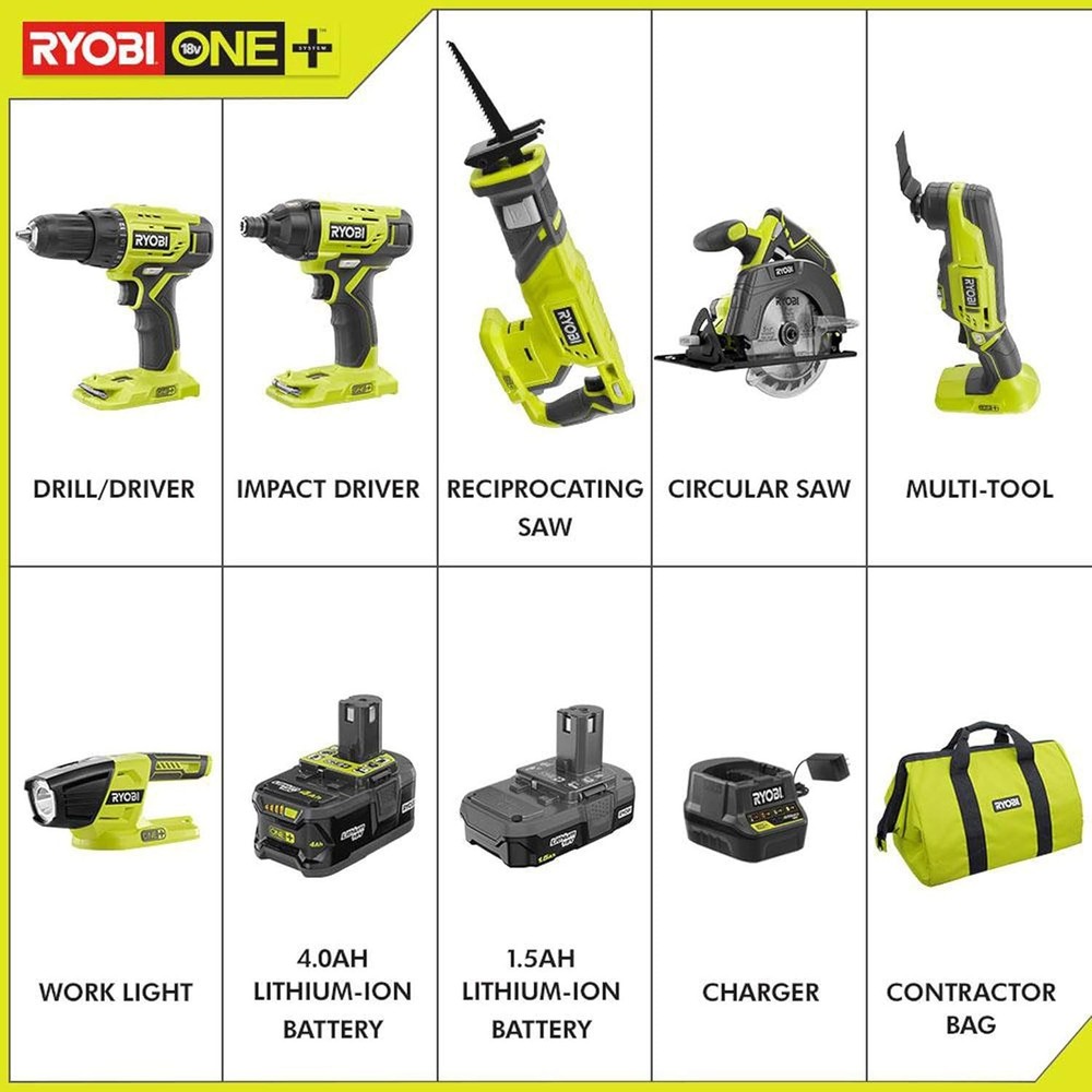 Complete RYOBI 18V Lithium-Ion Tool Set: 6 Essential Tools for Every Project