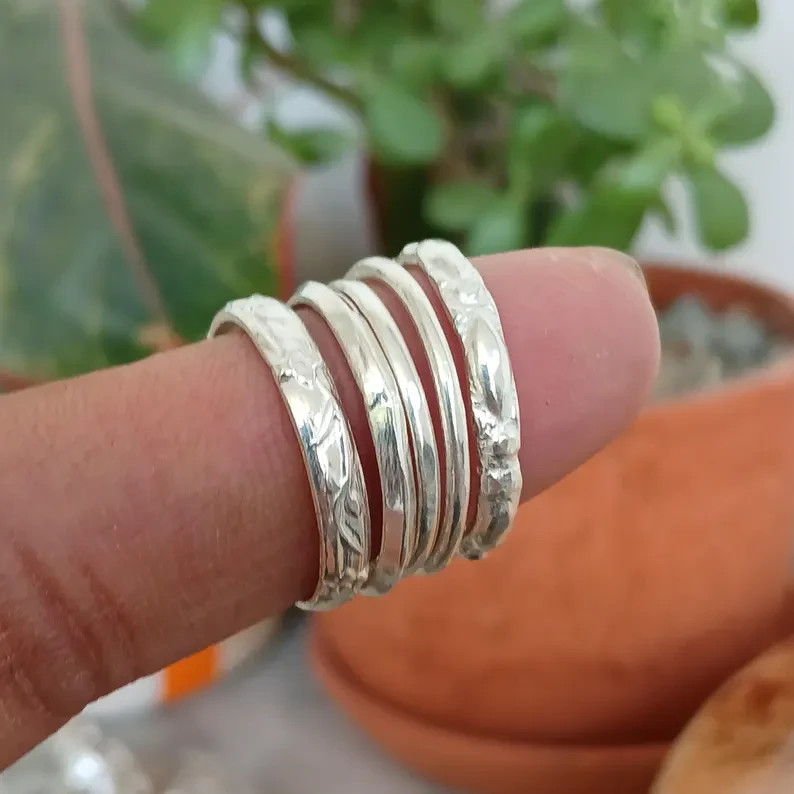 925 Sterling Silver Set Of 5 Ring Handmade Stackable Statement Al Size Ring R33