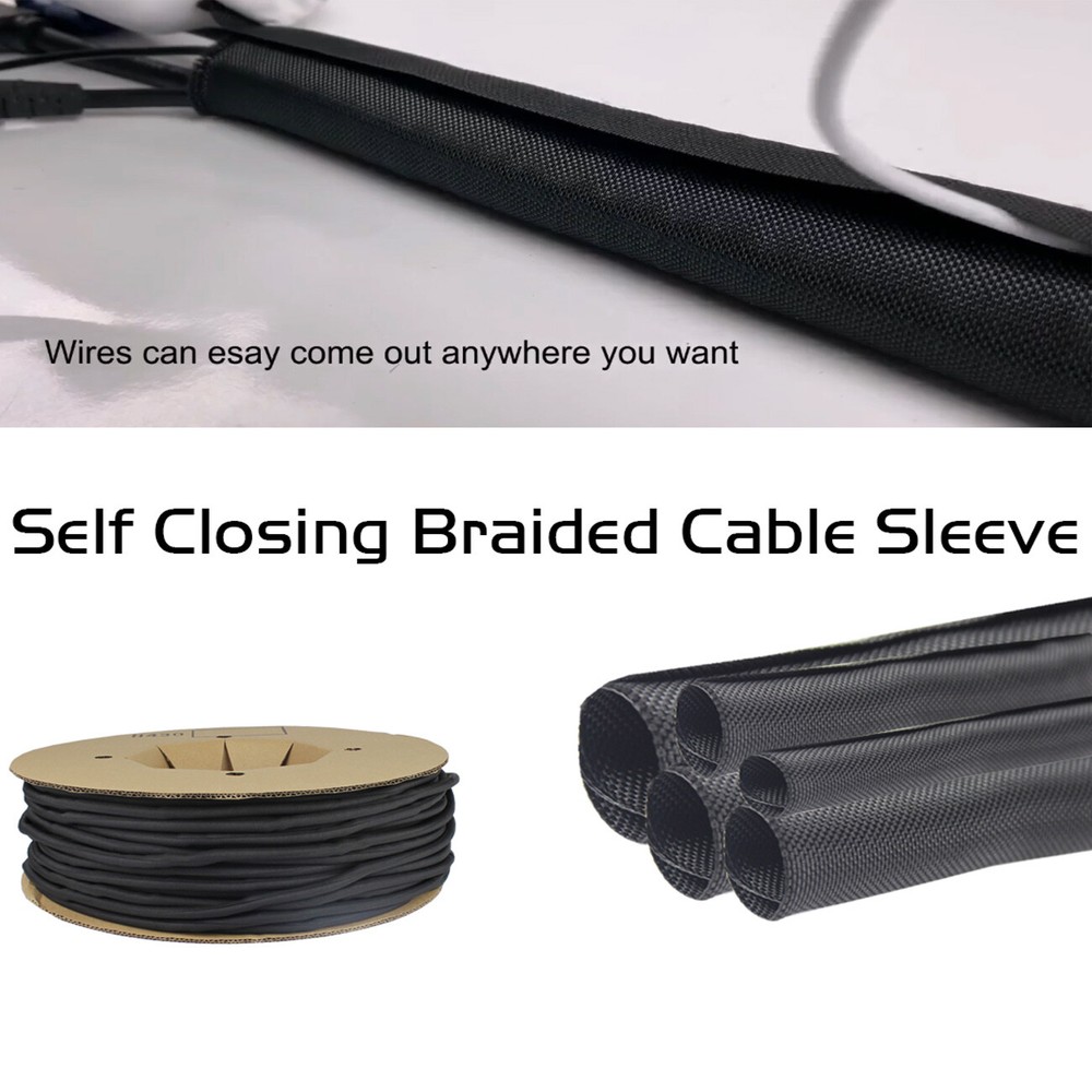 Split Braided Cable Sleeving Self-Wrap 25% Overlap Car Home Wire Harness Protect