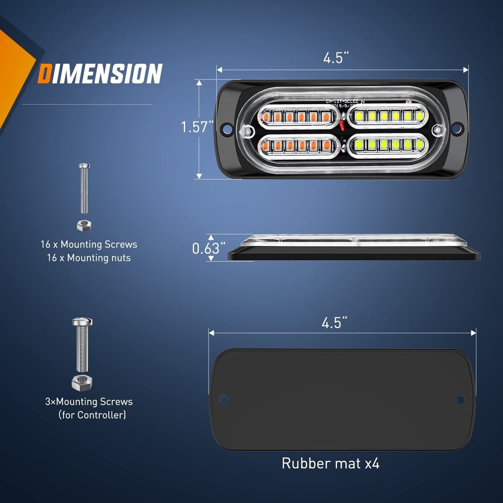 12-24V 24 LED Bright White Sync Feature Emergency Hazard Warning Strobe Lights