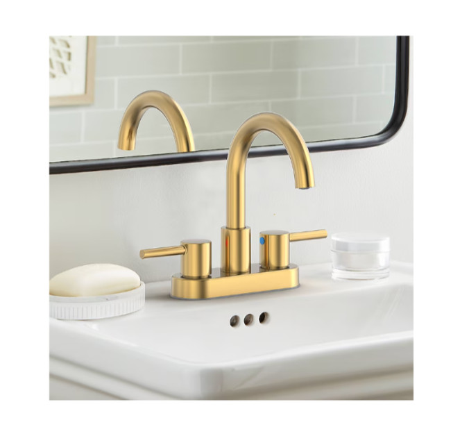 Project Source Idlewood Brushed Gold 4-in centerset 2-handle WaterSense Mid-arc