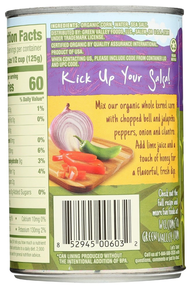 GREEN VALLEY Organic Whole Kernel Sweet Corn 15 OZ