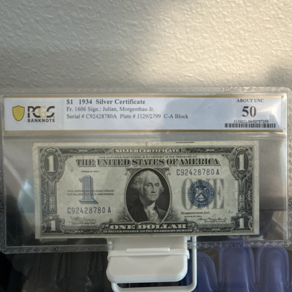 1934 $1 Silver Certificate PCGS Banknote Grading 50 About UNC Uncirculated